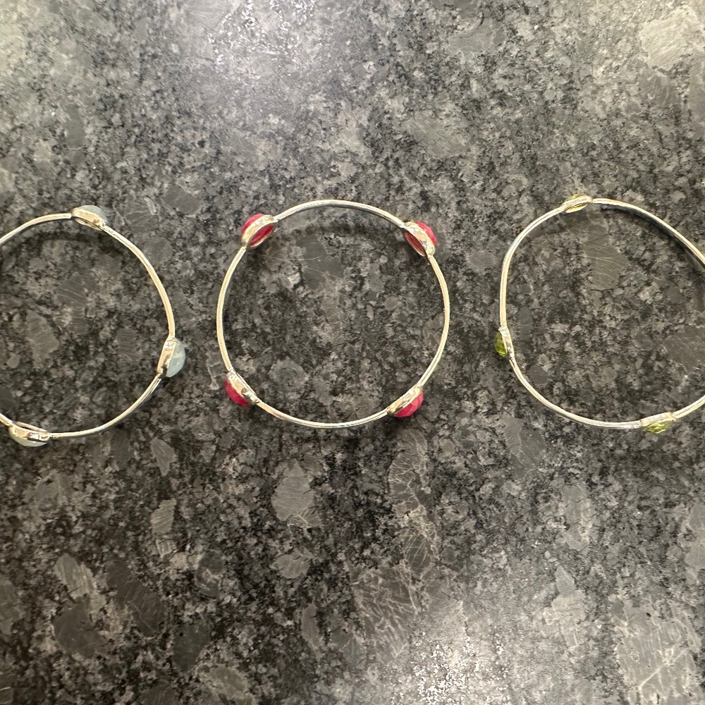 Elyssa Bass Designs - Set of 3 Sterling Silver Bangle Bracelets with Stones